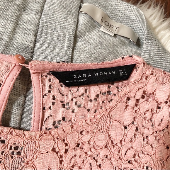 Zara Blush Pink Lace Bell Sleeve Blouse Size Small - Picture 5 of 8